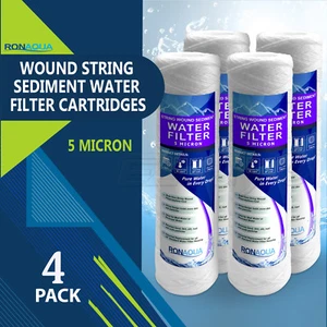 Wound String Sediment 5 Micron Water Filter Cartridge 2.5" x 10" 4 Pack - Picture 1 of 5