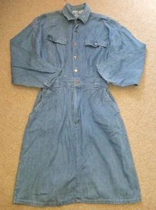 VINTAGE Y2K Womens Dress-AVOCADO-blue ootton denim button-down shirt dress ls-M - Picture 1 of 4