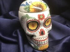 MAXCERA DAY OF DEAD porcelain SKULL covered JAR canister CANDY DISH NEVER USED!