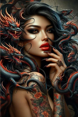MEDUSA DRAGONS SEXY PIN UP TATTOOED WOMAN PRINT POSTER SIGNED MONSTERS - Imagem 1 de 2