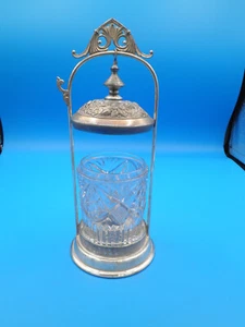 Rogers Brothers pickle castor with unusual hanging lid holder Victorian Antique - Picture 1 of 5