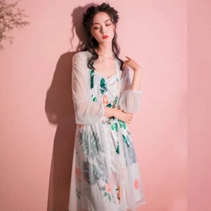 New Luxurious Ladies Womens Tropical Flower Nightdress and White Robe ladpj273 - Picture 1 of 10