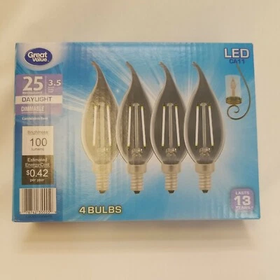 Candelabra Base Chandelier  Replacement LED Bulb 25W Equivalent Dimmable 4 Pk - Image 1 of 4