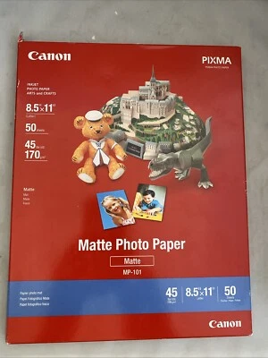 Матовая фотобумага Canon MP-101 — 8,5 x 11 дюймов — 50 листов, открытая коробка, бумага запечатана - Изображение 1 из 2