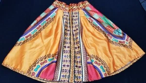 VINTAGE Bright Orange Satin Look Moroccan Patterned Artsy Flare Skirt Size XL - Picture 1 of 5