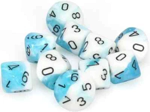 * Chessex Dice D10 Gemini Teal White and Black 10ct CHX26244 - Picture 1 of 1
