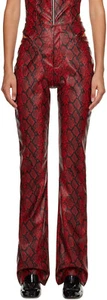 PUPPETS & PUPPETS Red Snakeskin Print Cutout Faux Leather Straight Leg Pant 4 - Picture 1 of 2