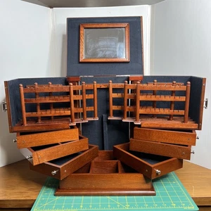 Lori Greiner 5 Tier Multi Compartments Jewelry Box Wood Mirror - Picture 1 of 24