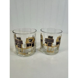 1960's Art Deco 22K Gold Fish Wharf Whiskey Glass San Fran Barware Set-2 - Picture 1 of 11