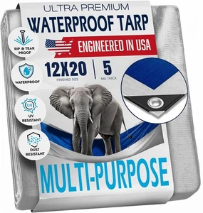 12x20 Tarp Waterproof Plastic Tarp with Grommets Every 18 Inches - 5 Mil - Mu... - Picture 1 of 7