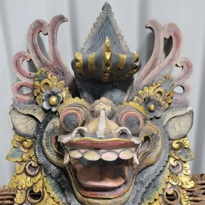 Antigua máscara balinesa para decoración de pared protección de león barong Foto 1 de 4