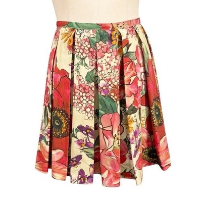 Falda de algodón plisada roja Valentino cintura alta floral talla 36 EE. UU. XS para mujer Foto 1 de 4