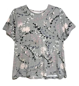 Croft & Barrow The Classic Tee, grau mit rosa Blumendruck T-Shirt, Größe 1X - Bild 1 von 3