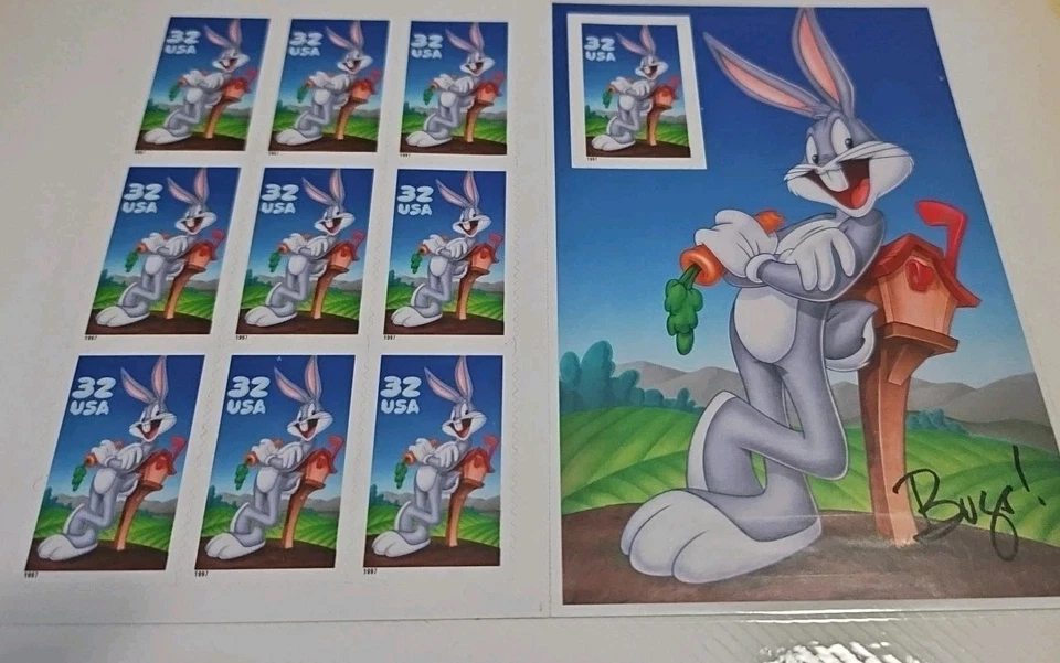 Bugs Bunny Mint Sheet of 10 32 Cent Us Postage stamps Unhinged  - Image 1 of 1