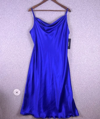 Vestido sin Mangas Bebe Mujer XL Azul Real Satinado Capucha Cuello Midi Sin Mangas Cóctel Y2K Foto 1 de 4