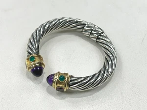 David Yurman Sterling Silver 10mm Amethyst Renaissance 14K Gold Bracelet V153 - Picture 1 of 5