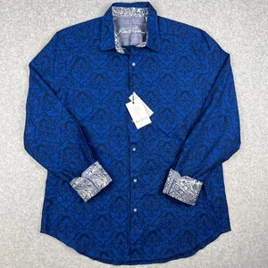 Camicia Robert Graham con polsino a ribalta manica lunga e bottoni grande uomo blu nuova con etichetta - Foto 1 di 8