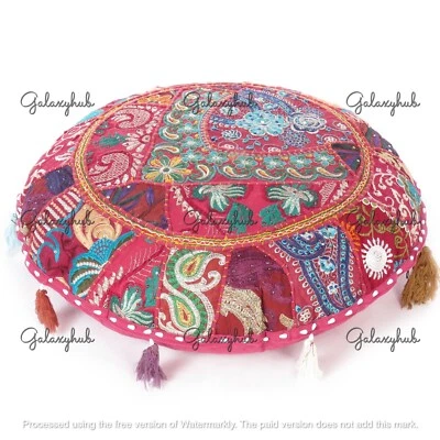 16X16 Inches Handmade Cotton Pillow Cover Burgundy Bohemian Floor Cushion Cover - Image 1 of 4