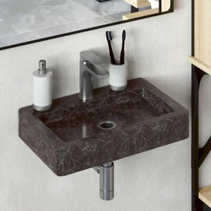 vidaXL Sink Black 38x24x6.5 cm Marble Compact Bathroom Wall Mounted Basin - Picture 1 of 11
