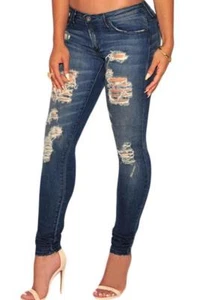 Dark Sandblast Wash Destroyed Denim Skinny Jeans - Bild 1 von 2