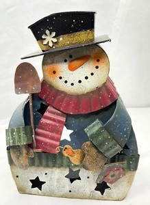 Metal Winter Snowman Tea Light Votive Candle Holder Holiday Decor 8.75” Tall - Picture 1 of 7