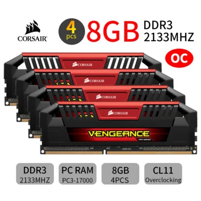 Corsair Pro 32GB 4x 8GB DDR3 OC 2133MHz PC3-17000U 240Pin Desktop Memory Red AB - Image 1 of 4