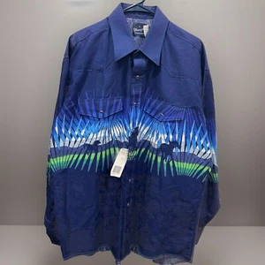 Men’s size XL vintage 1990’s Wrangler Western pearl snap Button Blue NWT - Picture 1 of 8