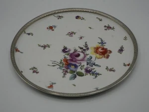 SELTENE PRÄSENTATIONSPLATTE AUS MASSIVEM SILBER PUNZE MINERVA UND PORZELLAN - Bild 1 von 11