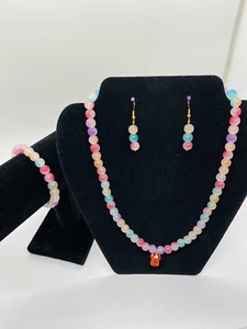 Glass Imitation Jade Bead Gradient Double Color Round Necklace Set With Bracelet - Picture 1 of 4