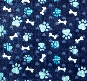 Dogs Puppy Cat Kitten Bones Paws Pawprints Blue JoAnn Cotton Quilt Fabric 1 Yard - Picture 1 of 6