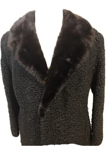 Men Black Persian LAMB Fur Fitted Jacket Mink Collar  Sz.S (38) n.533 - Bild 1 von 6