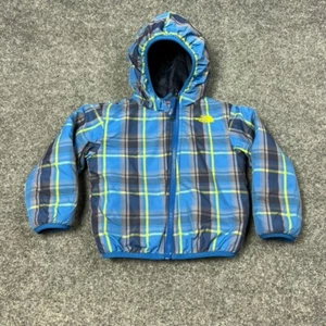 The North Face Jacket Boys 2T Blue Plaid Reversible Puffer Hooded Coat Toddler - Picture 1 of 9