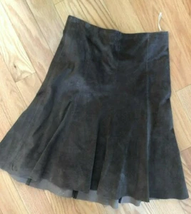 June Womens Knee Length Zip Up A-Line Skirt Brown Suede Leather Size 6 - Picture 1 of 5