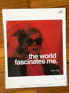 VTG NEW NIP ANDY WARHOL THE WORLD FASCINATES ME SMALL POSTER RED BLACK 14x11 - Picture 1 of 4