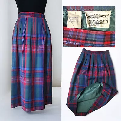 Vintage Pendleton Tartan Virgin Wool Lined Skirt Sz 6 W/Pockets Red Blue Green - Image 1 of 4