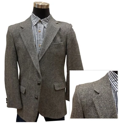 42R Stafford Tweed Herringbone Suit Coat Sport Jacket Blazer gray 100% Wool USA - Image 1 of 4