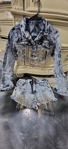 Red Fox Jean Short And Jacket Set M/L With Rhinestones Excellent Condition - Picture 1 of 7