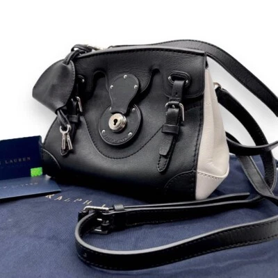 Bolso de Hombro Ralph Lauren Purple Label Ricky Cuero Negro Blanco HECHO EN ITALIA Foto 1 de 4