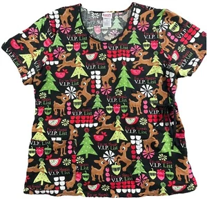 Rudolph the Red Nosed Reindeer XL Christmas Holiday Womens Scrub Top Cotton - Picture 1 of 6