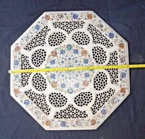 Elegant Octagonal Marble Semi Precious Stones Floral Inlay Art Home Decor Gift - Picture 1 of 7
