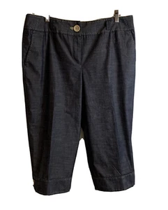 Ann Taylor Loft Size 12 Denim Blue Cropped Pants with Beige Stitching Pre Owned - Picture 1 of 12