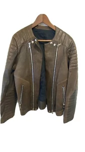 BALMAIN SS13 leather JACKET lambskin DOUBLE zip BIKER brown 54 - Picture 1 of 5