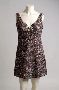 Vintage 90er Mädchen Stern braun Tribal Print ärmellos Mini Strandkleid S - Bild 1 von 6