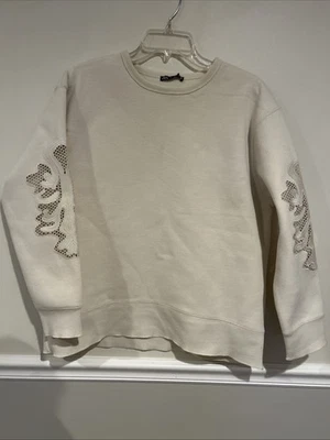 NUEVO CON ETIQUETAS- Sudadera Zara Pullover Cuello Redondo Mangas de Encaje Elegante Top Talla S Foto 1 de 4