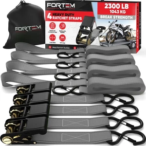 Ratchet Straps, 2300lb Break Strength, 4 Pack 15ft x 1in Tie Down Strap Set, ... - Picture 1 of 6