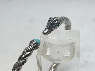 JOHN HARDY JAI Sterling Silver 14K Gold Crocodile Bracelet w/ Emerald Eyes w/BOX - Image 1 of 4