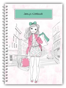 A5 PERSONALISED SHOPPING GIRL NOTEBOOK 100 LINED PLAIN PAGES NOTES BOOK PAD GIFT - Picture 1 of 3