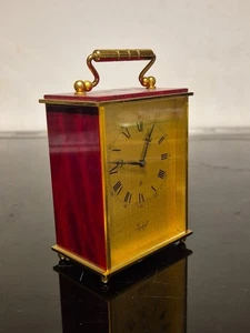 Brass Carriage Clock IMHOF Old Vintage Red Case IMHOF 8 Days Swiss Made - Picture 1 of 7