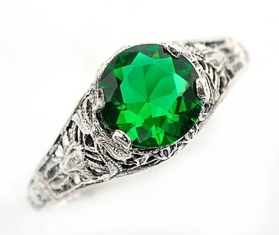 1CT Treated Emerald 925 Sterling Silver Nouveau Style Ring Jewelry Sz 6   - Image 1 of 4
