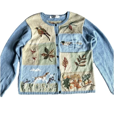 Cárdigan Suéter Claire Murray Faisán XL Pato Caza Novedad Botones Estampados Foto 1 de 4